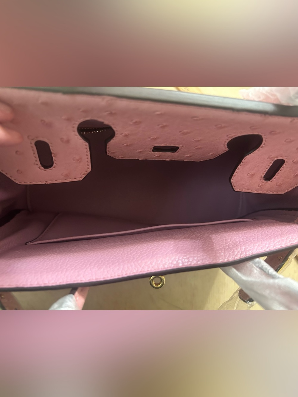 Pink Ostrich-Texture Top-Handle Bag UNBRANDED BIRKIN STYLE - Picture 7 of 8